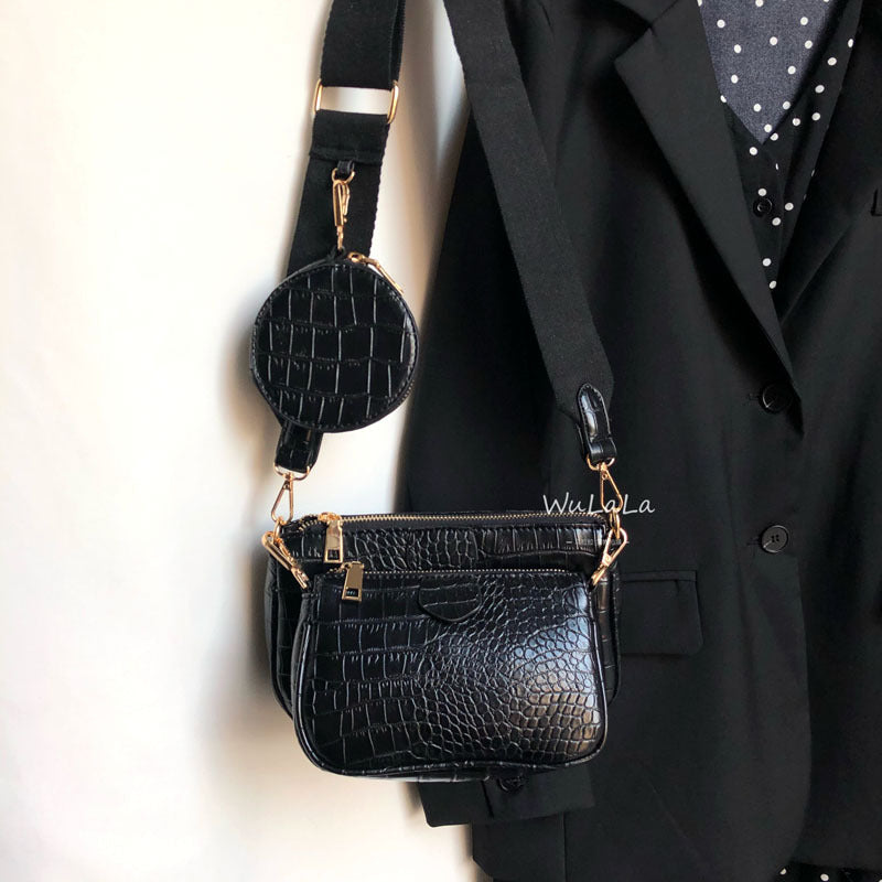 Summer Three-in-one Crocodile Pattern Soft Face Crossbody Bags
