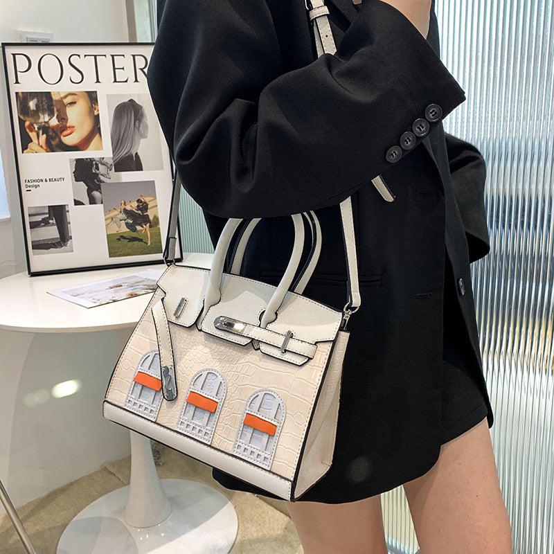Women's Contrast Color House Platinum Kelly Fashionable Handbags
