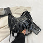 Women's Underarm Retro Rivet Motorcycle Pleated Crescent Crossbody Bags