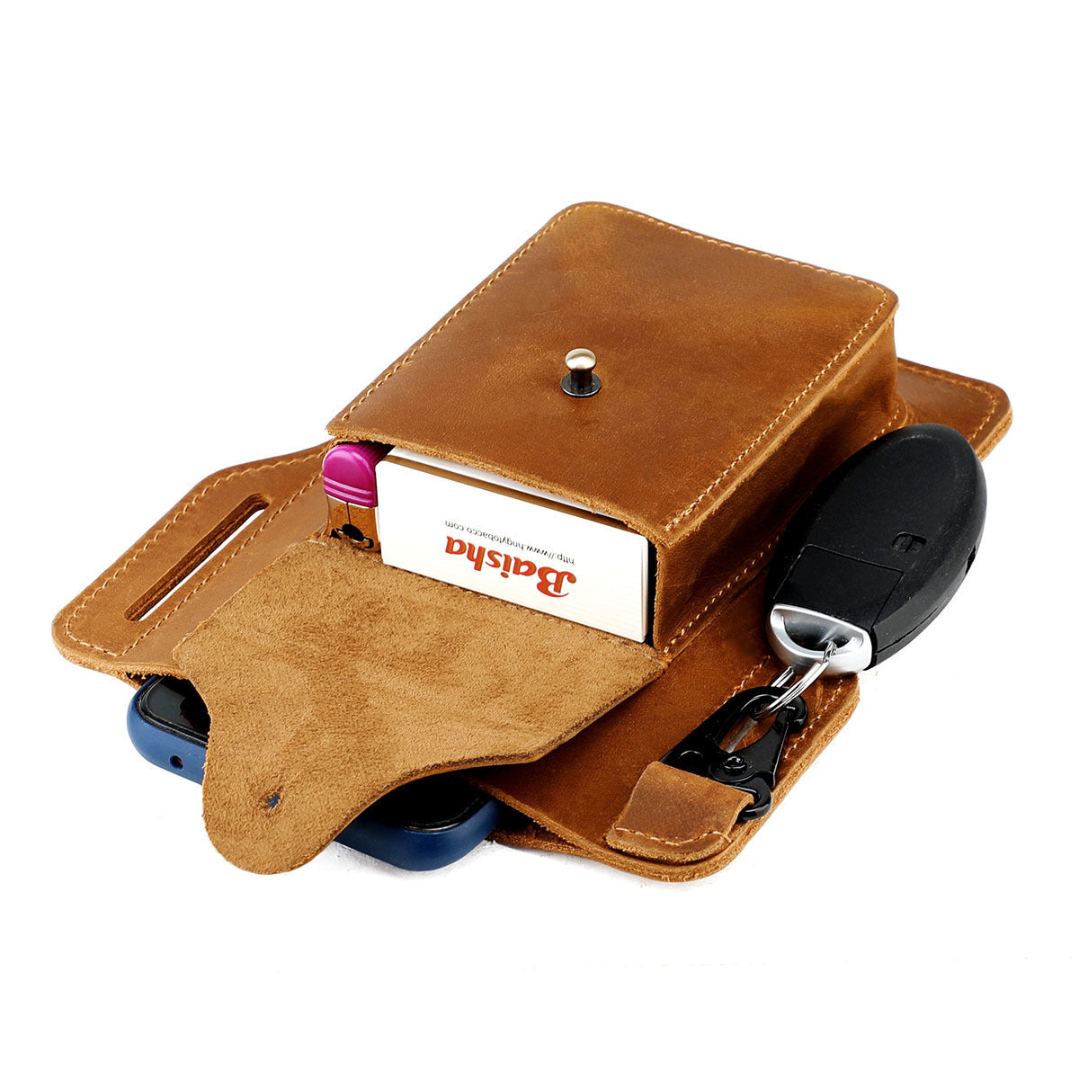 Men's Retro Crazy Horse Leather Mobile Cigarette Men's Waist Packs