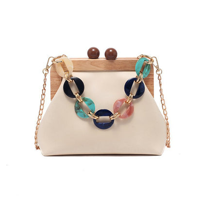 Women's Winter Korean Style Wooden Clip Chain Bags