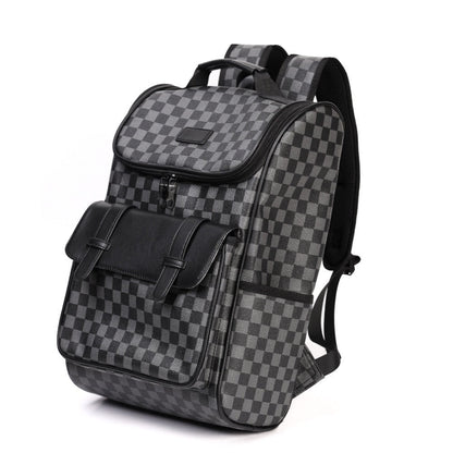 Men's Chessboard Grid High Quality Leather Large Backpacks