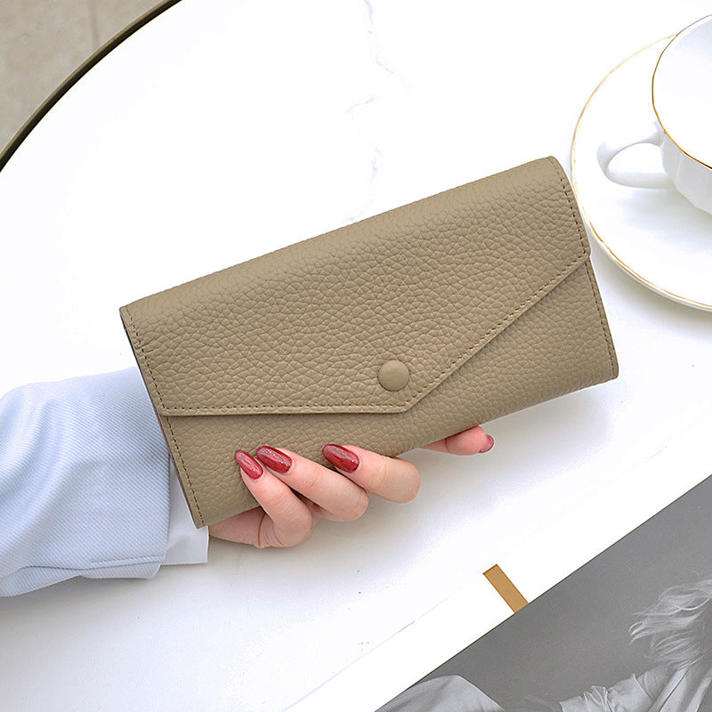 Women's Leather Long Simple First Layer Cowhide Multiple Ladies Wallets