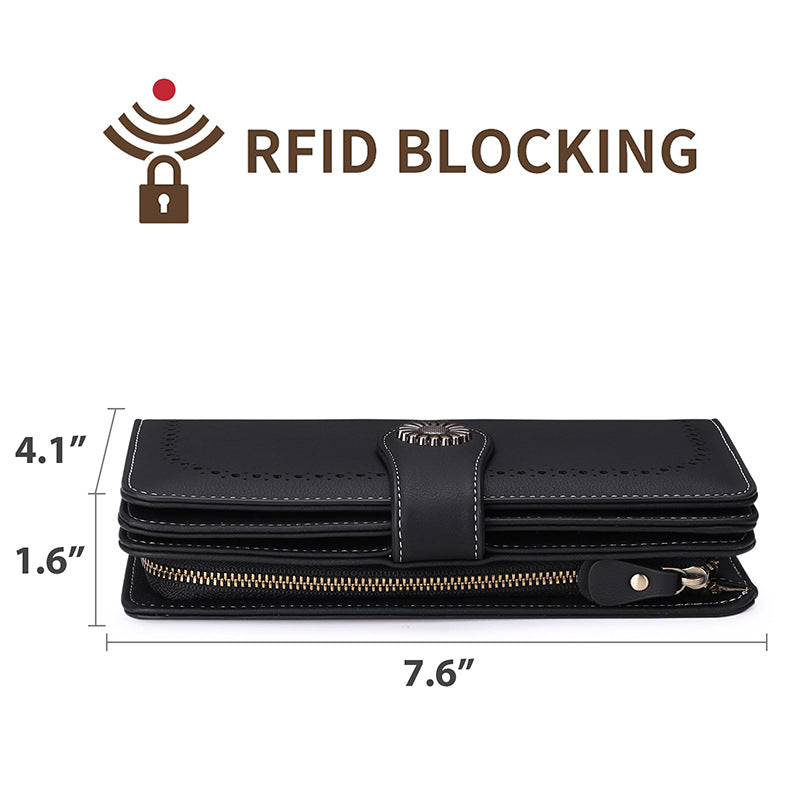 Women's Long Fan Billfold Leather Large Capacity Ladies Wallets