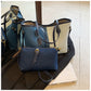 Women's Large Capacity Denim Fashion Stitching Contrast Shoulder Bags