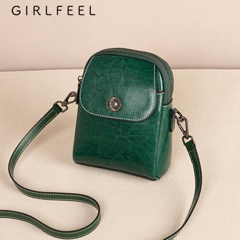 Women's Fashionable Genuine Leather Cattlehide Fashion Mobile Crossbody Bags