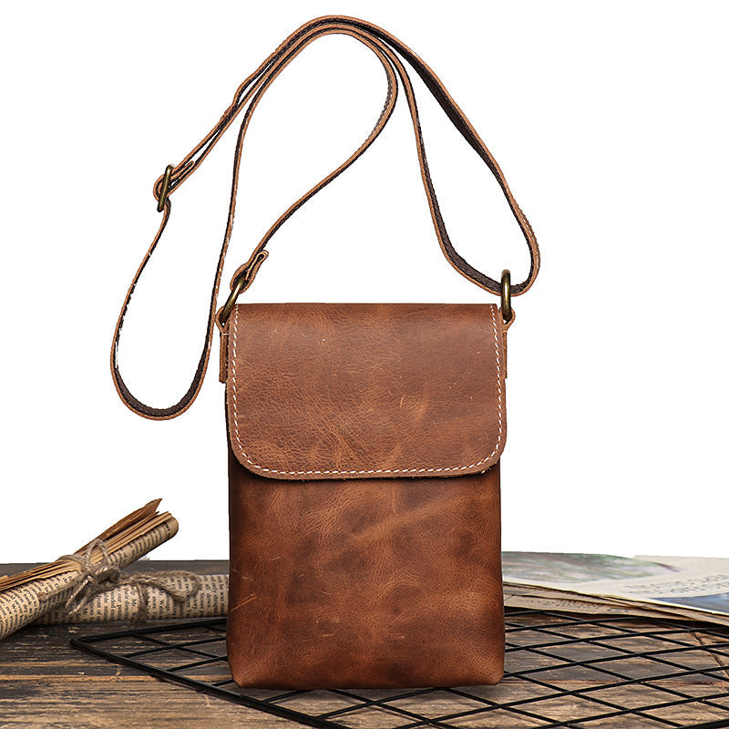 Men's & Women's Leather Crazy Horse Fashion Simple Mobile Men's Shoulder Bags