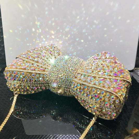 Women's Banquet Dress With Diamond Bow Holding Evening Bags