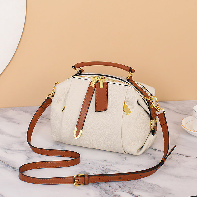 Women's Genuine Leather First Layer Contrast Color Handbags