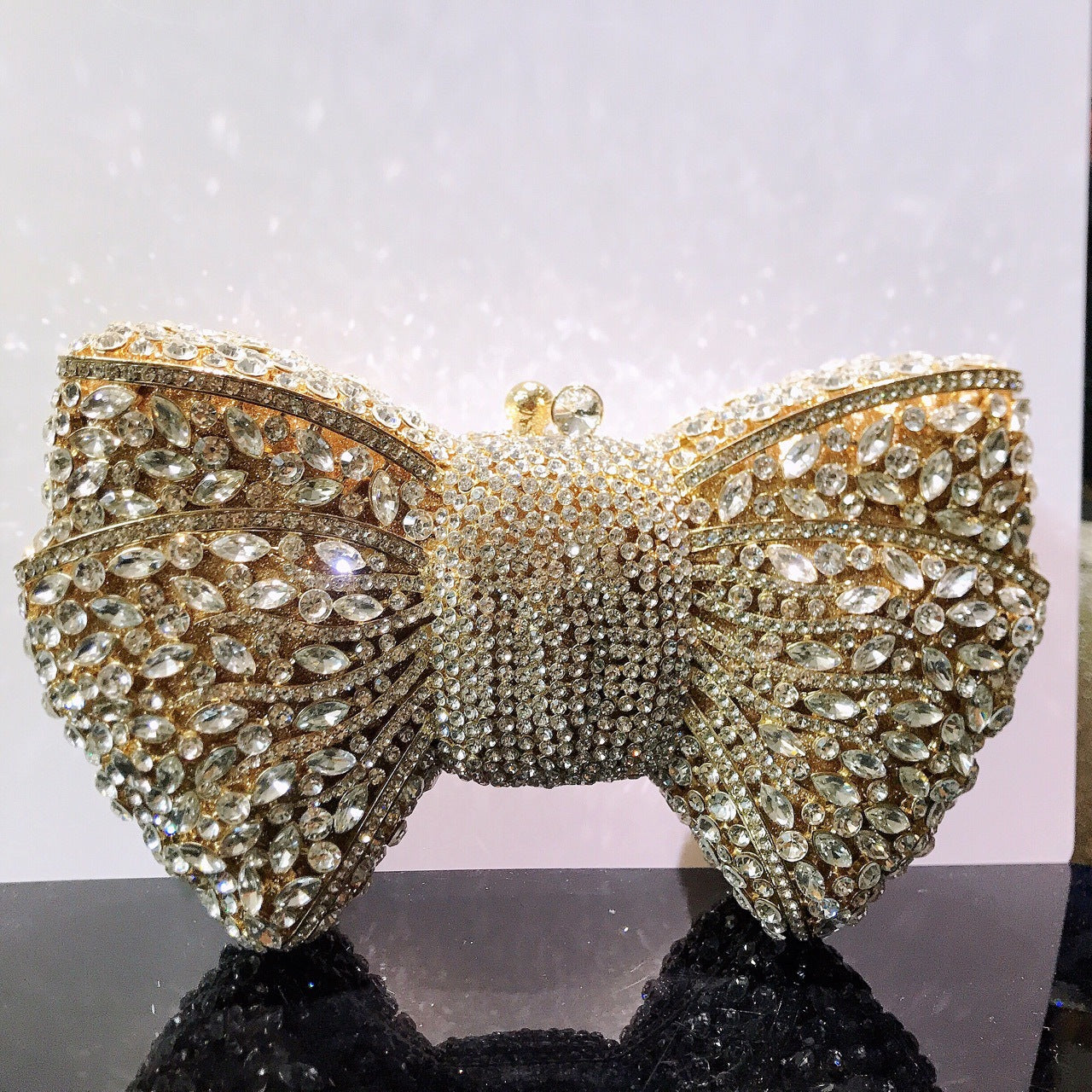 Women's Banquet Dress With Diamond Bow Holding Evening Bags
