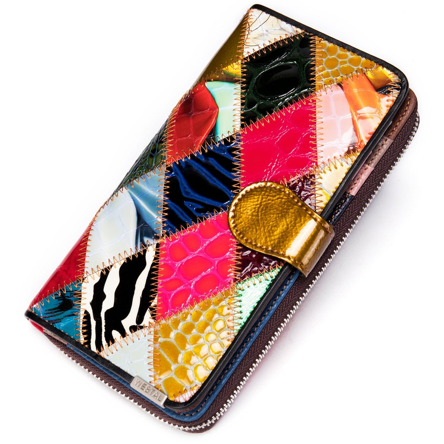 Mobile Genuine Leather Plaid Stitching Female Ladies Wallets
