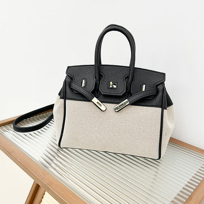 Women's High-grade Fashion Stitching Canvas Commuter Portable Bags