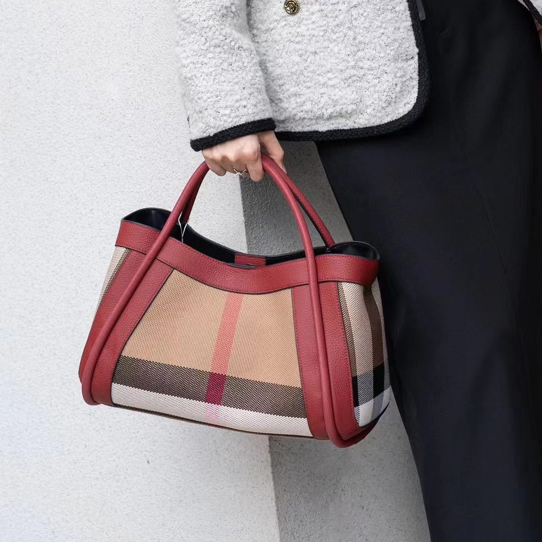 Genuine Leather Plaid Canvas Live Streaming Handbags