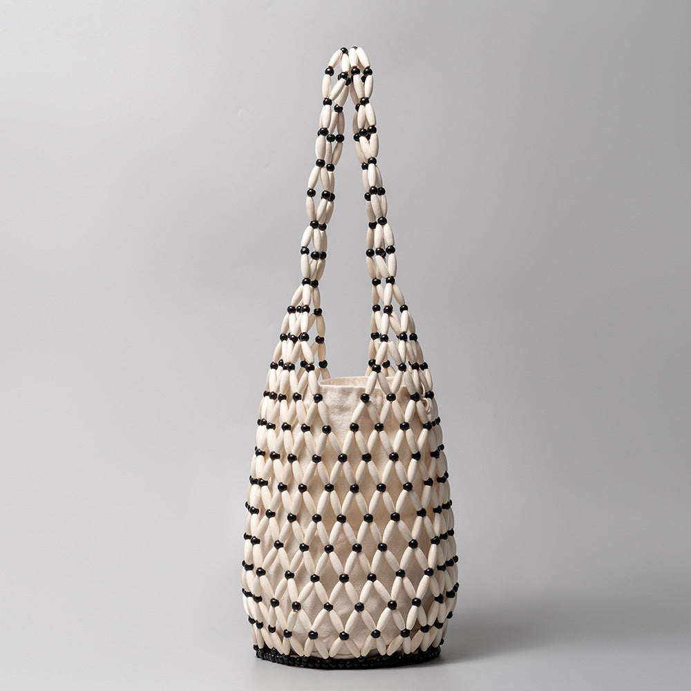 Women's Hollow Hand-woven Design Wooden Bead Summer Handbags