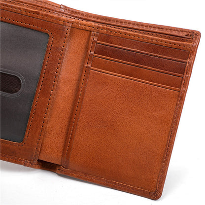 Men's Layer Cow Vegetable Tanned Leather Genuine Men's Wallets