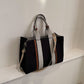 Women's Canvas Contrast Color Large Capacity Fashionable Tote Bags