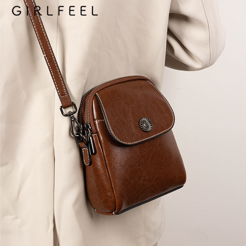 Women's Fashionable Genuine Leather Cattlehide Fashion Mobile Crossbody Bags