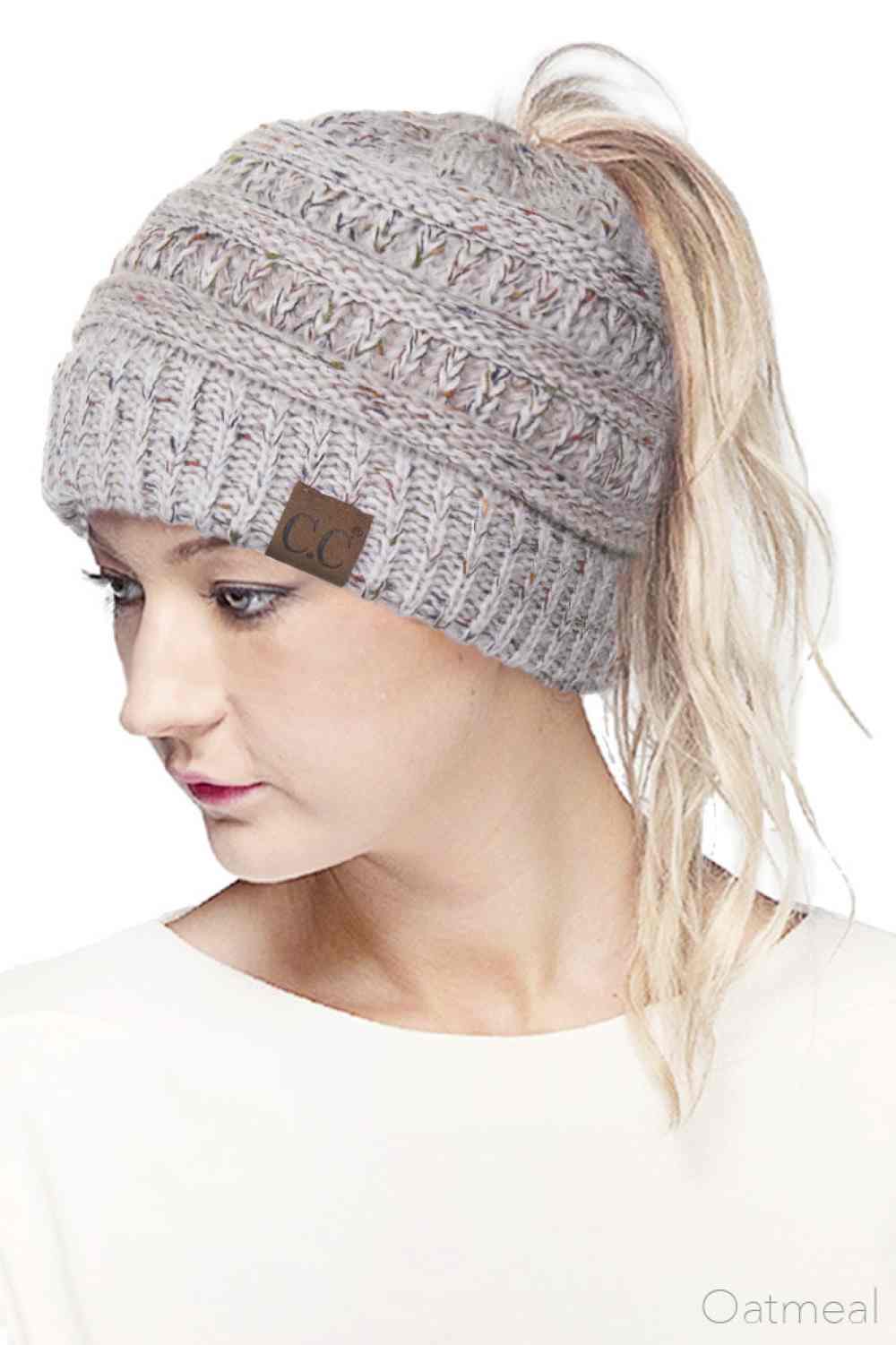 C.C Ombre Confetti Messy Bun Ponytail Beanie