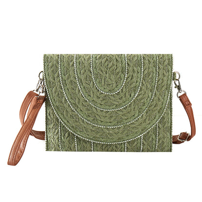 Stitch Detailed Straw Crossbody Bag