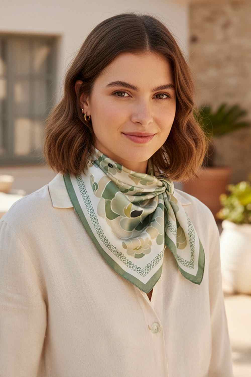 Elegant Big Flower Pattern Print Bandana Scarf