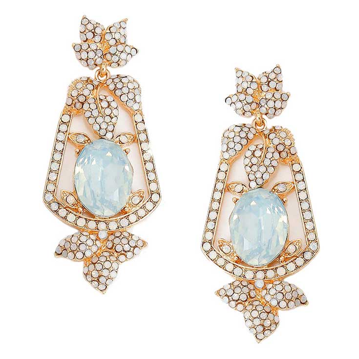 Oval Crystal Rhinestone Leaf Evening Earrings
