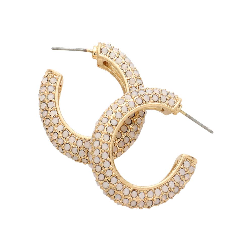 Rhinestone Embellished Oval Hoop Evening Earrings