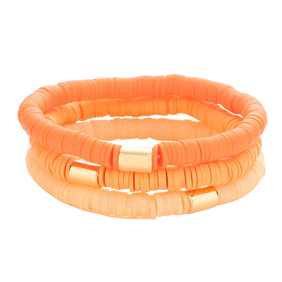 3PCS Metal Cylinder Heishi Beaded Stretch Bracelets