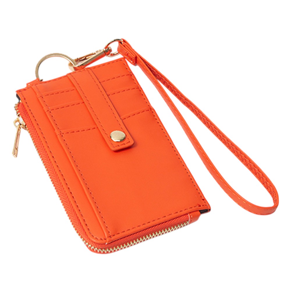 Faux Leather Basket Weave Flat Card Holder Wallet with Wristlet