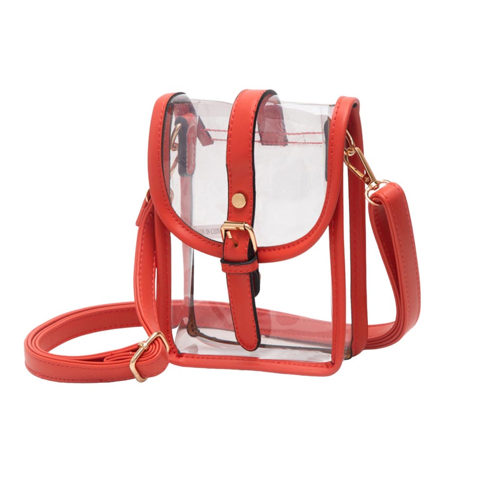 Faux Leather Belt Buckle Pointed Transparent Crossbody Bag