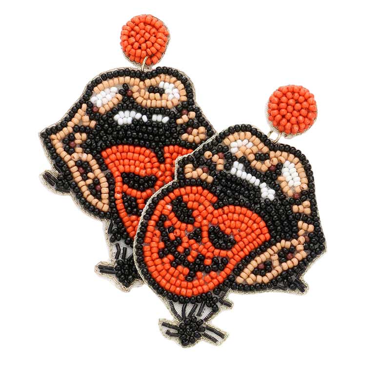 Felt Back Beaded Tongue Out Of Mouth Spider Dangle Earrings