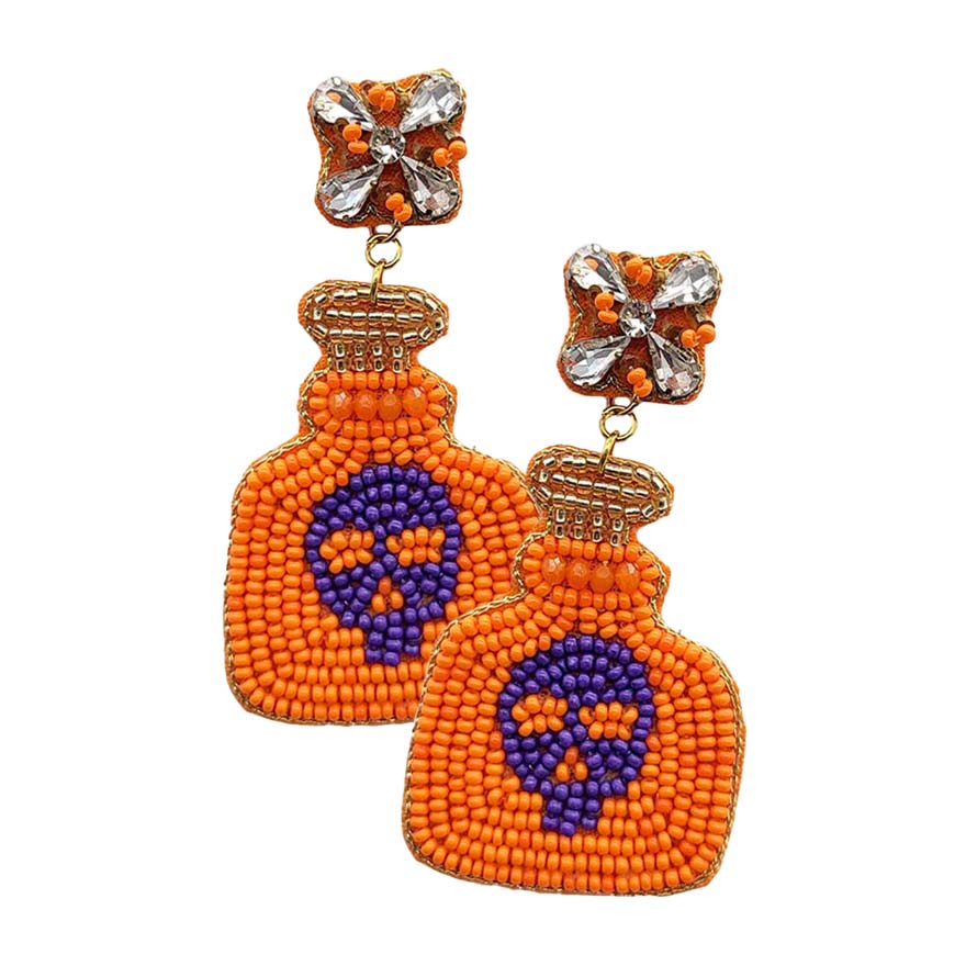 Halloween Felt Back Pumpkin Bottle Dangle Earrings