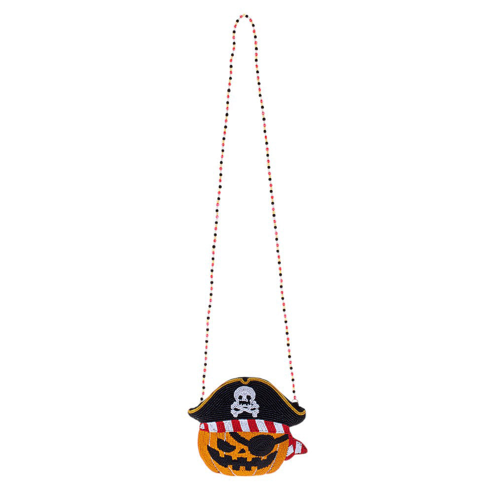 Halloween Pirate Pumpkin Beaded Mini Crossbody Bag