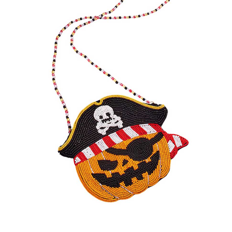 Halloween Pirate Pumpkin Beaded Mini Crossbody Bag
