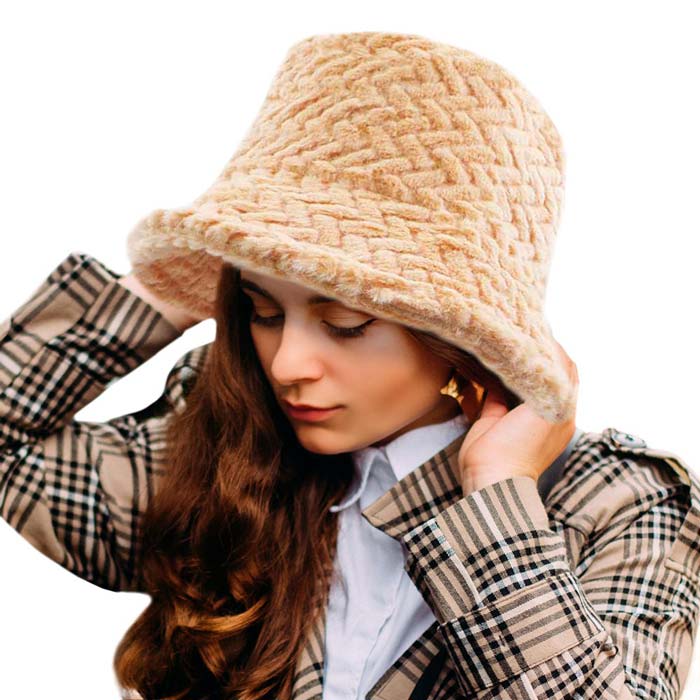 Patterned Faux Fur Solid Bucket Hat