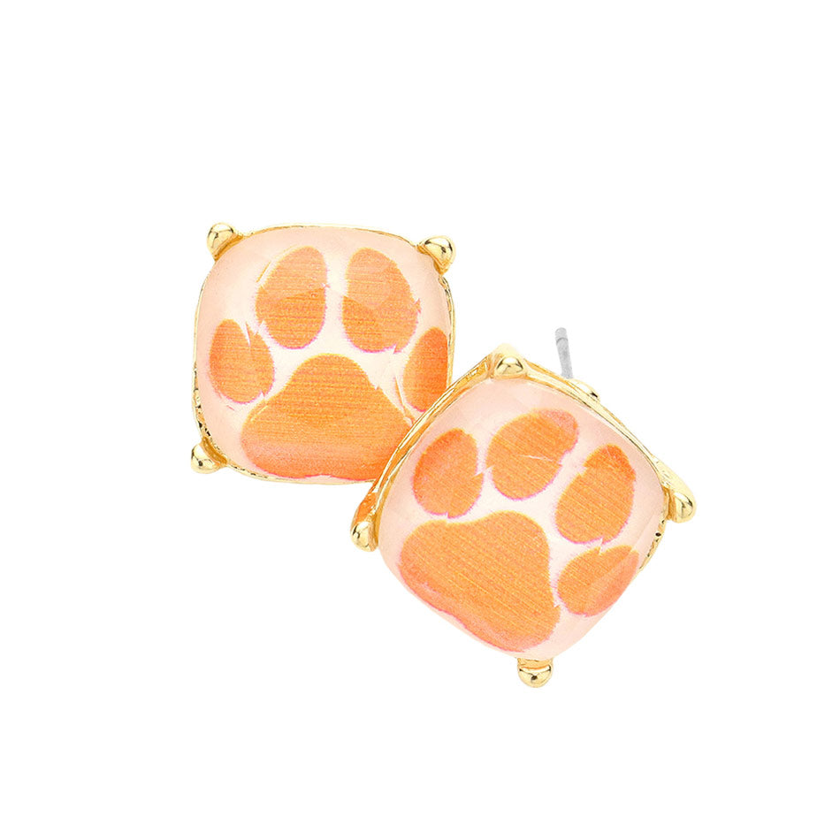 Paw Accented Square Stud Earrings
