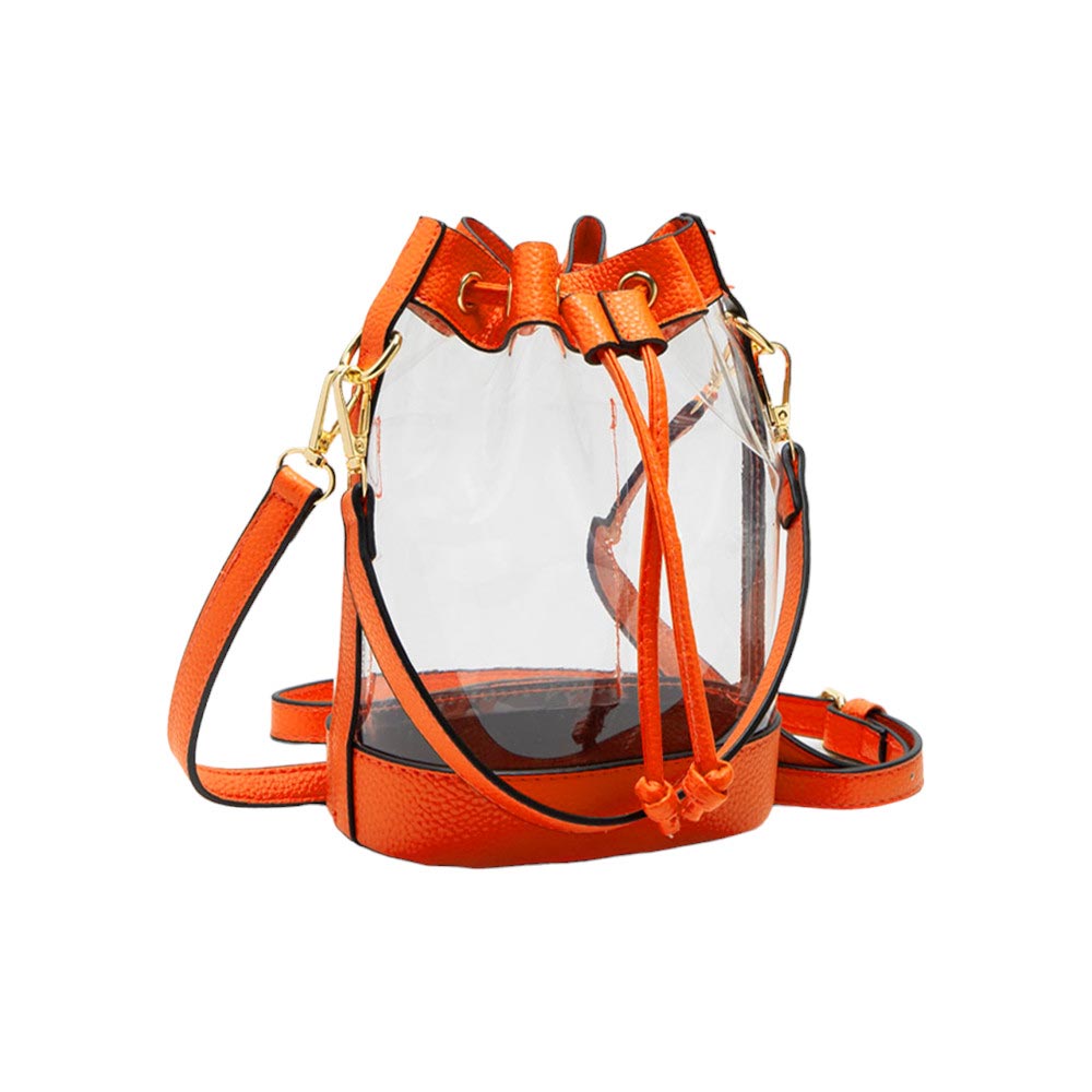 Solid Faux Leather Transparent Bucket Bag