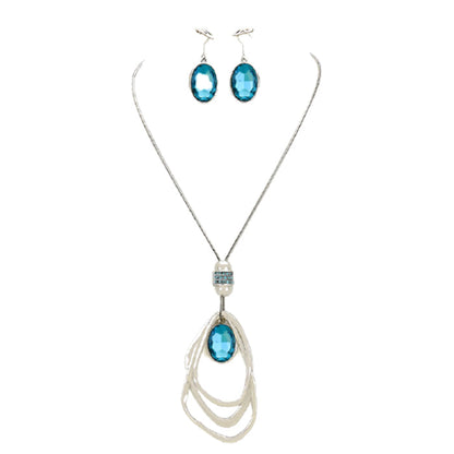 Oval Glass Crystal Triple Abstract Hoop Necklace