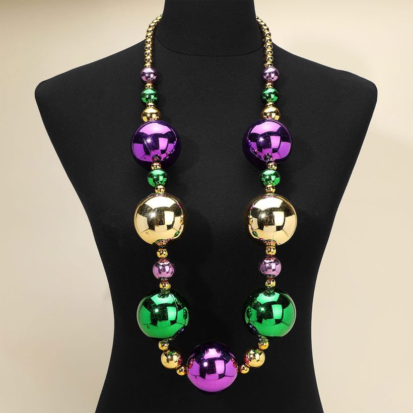 Women's Oversized Mardi Gras Beads Long Statement Necklace
