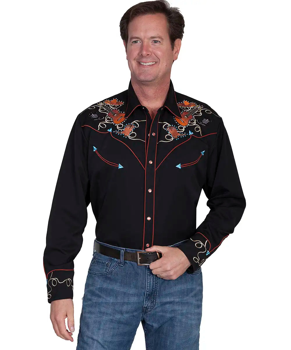Scully Acoustic Outlaw (Negra) - Camisa Western de Hombre