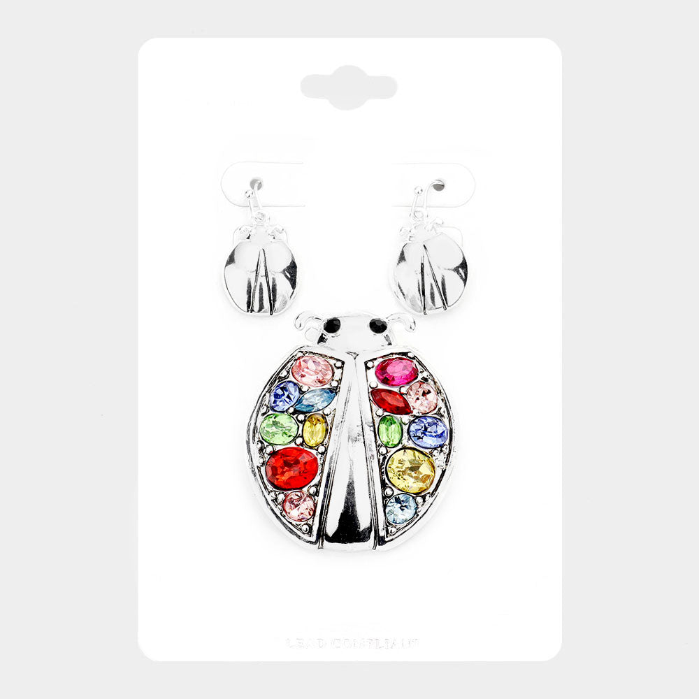 Multi Stone Ladybug Magnetic Pendant Set