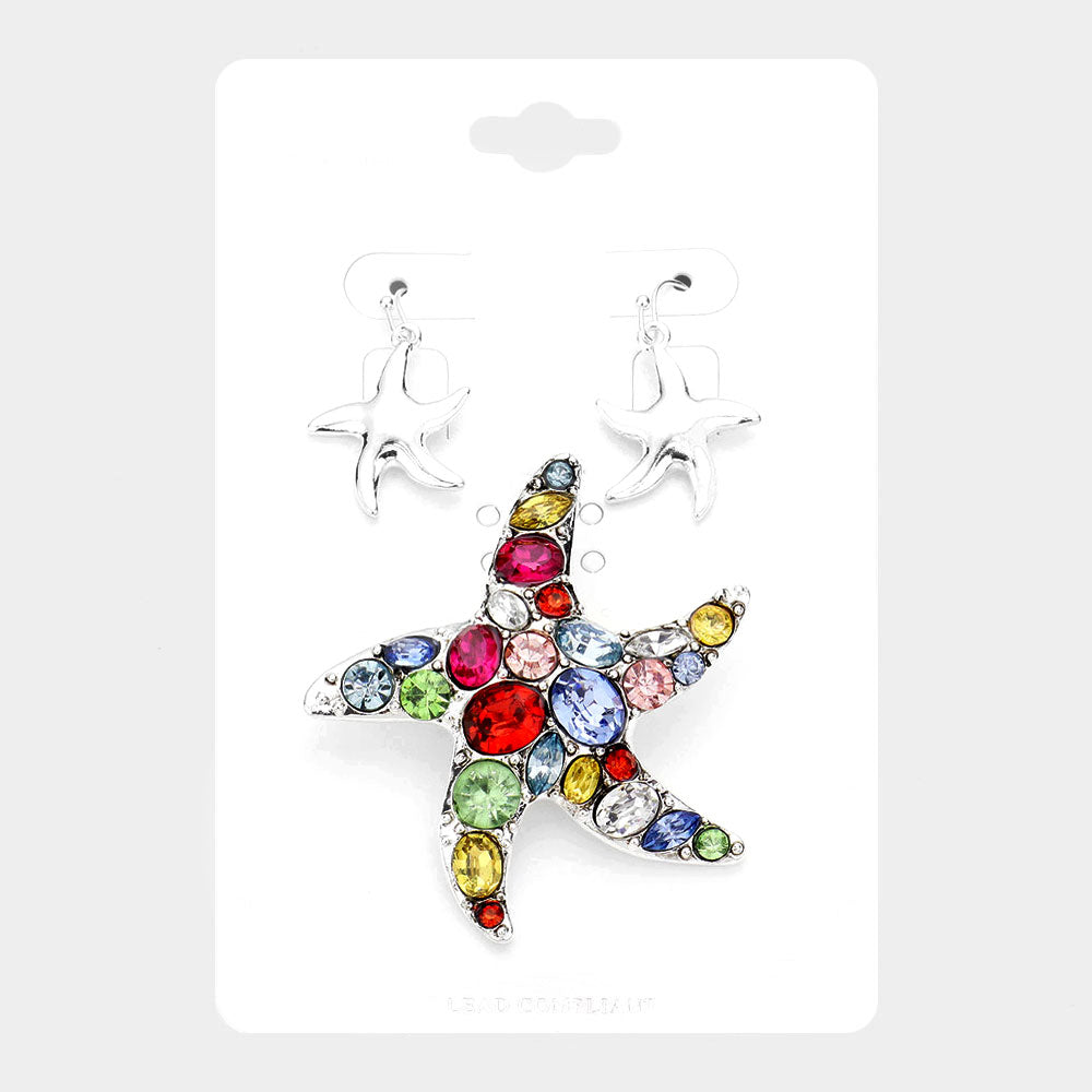 Multi Stone Starfish Magnetic Pendant Set