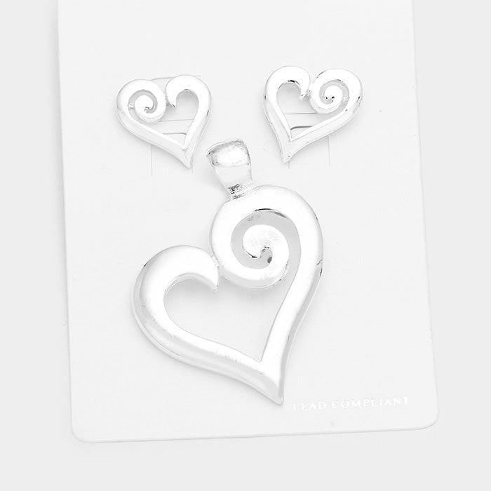 Metal Heart Pendant Set