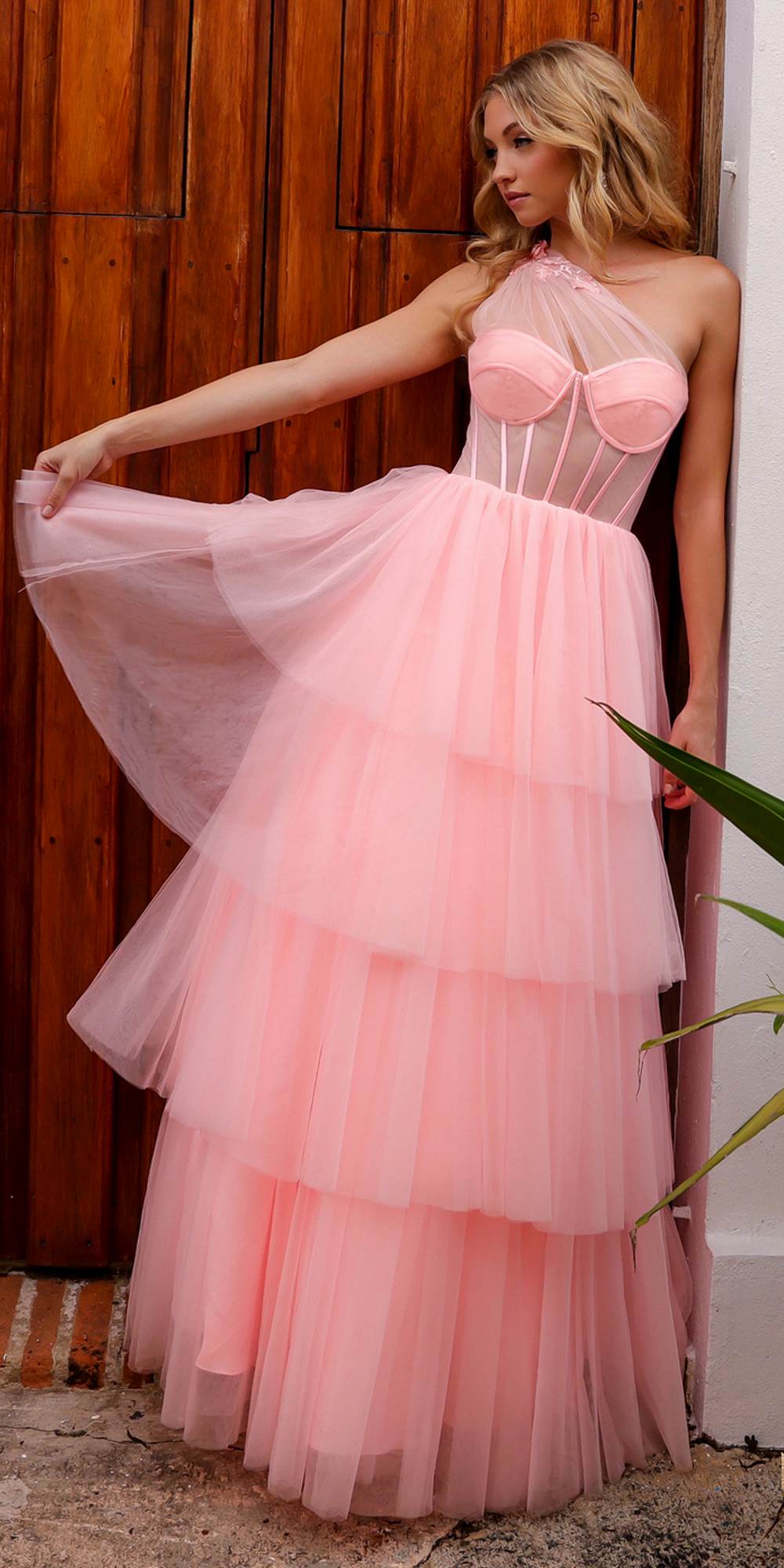 Nox Anabel P1400 Falda Larga de Tul Escalera Corsé con Escote Corazón Vestido de Gala Corte A