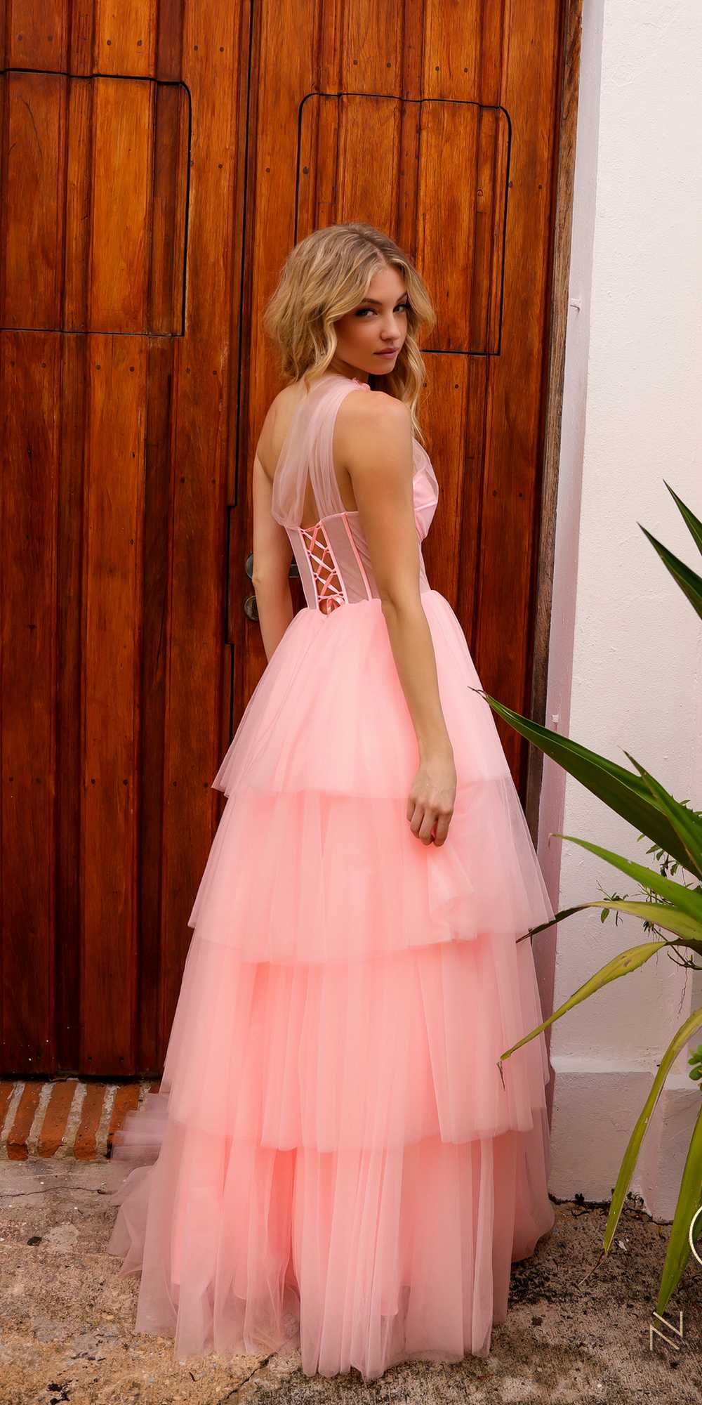 Nox Anabel P1400 Falda Larga de Tul Escalera Corsé con Escote Corazón Vestido de Gala Corte A