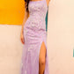 Nox Anabel P1401 Long Fitted Square Neck Tulle Skirt Slit Dress