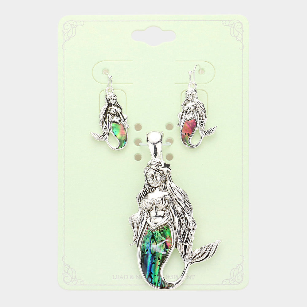 Abalone Antique Mermaid Magnetic Pendant Set
