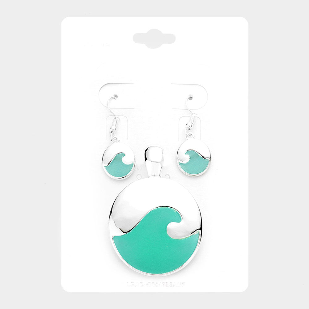Sea Glass Wave Round Magnetic Pendant Set
