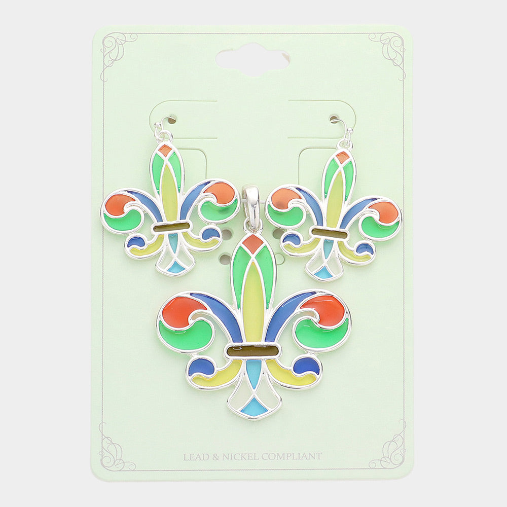 Colorful Fleur de Lis Pendant Set