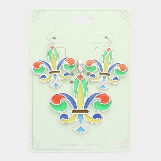 Colorful Fleur de Lis Pendant Set
