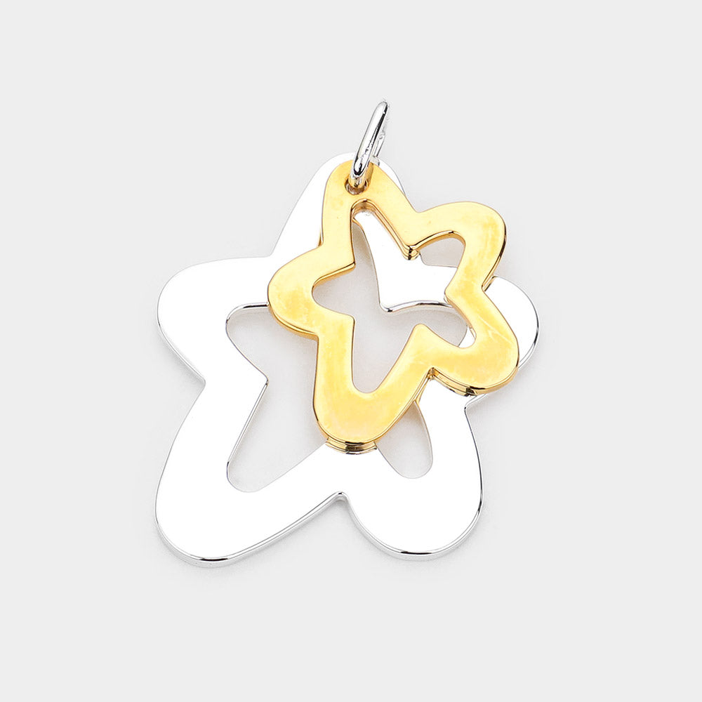 Double Open Metal Star Layered Pendant